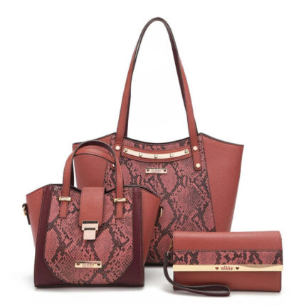 Nikky Pu Hand Bag - Designer Style - 3pc Seets Plate Bag - Purple